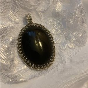 **A Large Black Onyx Pendant - VINTAGE      Sterling Silver Setting